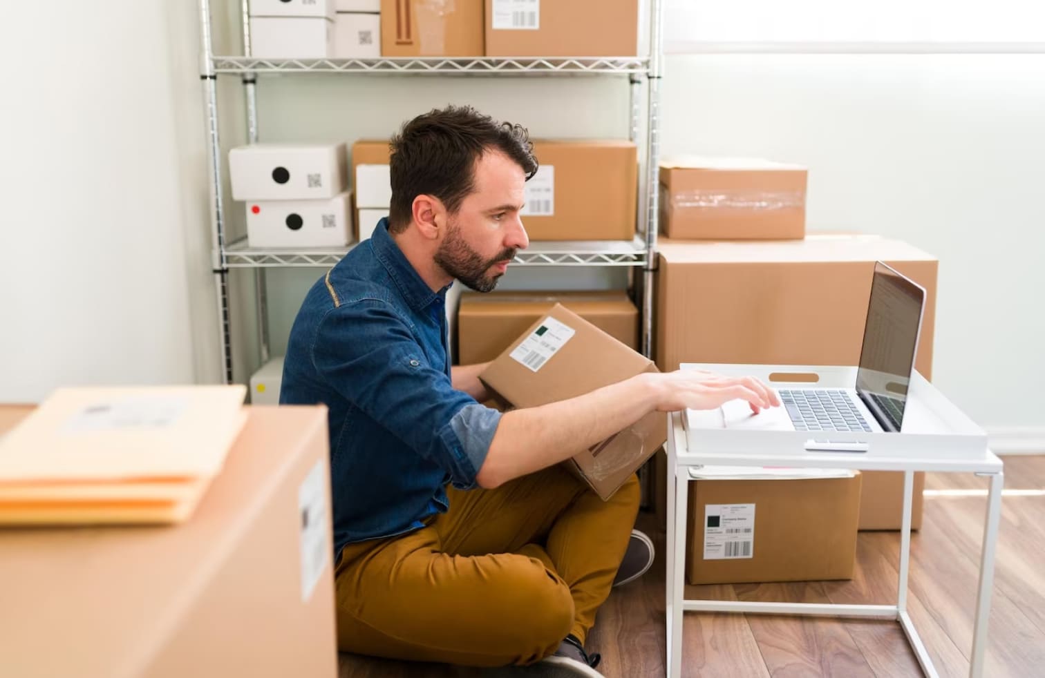 Pessoa separa as mercadorias para logística no e-commerce